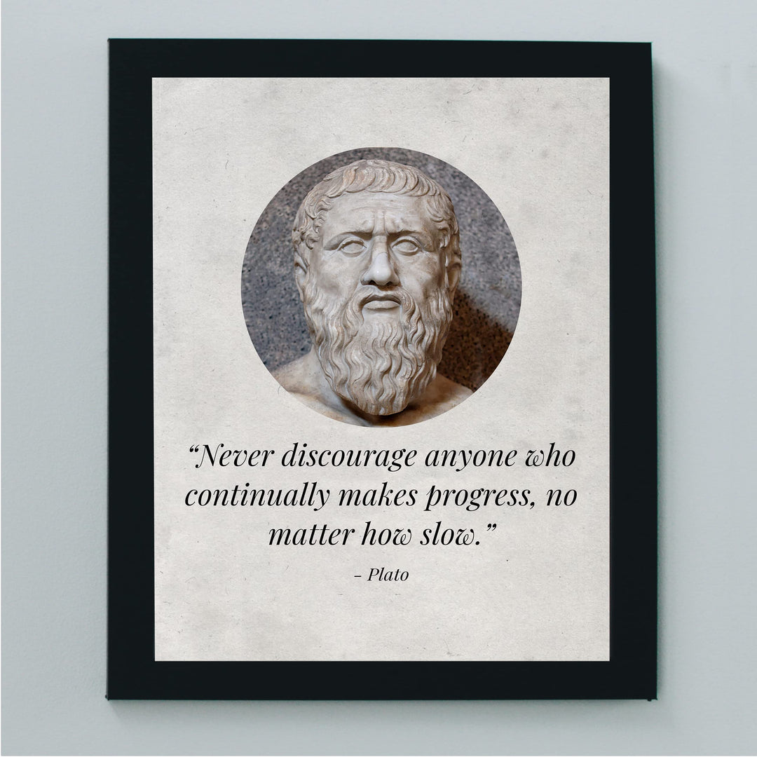 Plato Quotes Wall Art-"Never Discourage Anyone Who Makes Progress"- 8 x 10" Plato Bust-Typographic Print-Ready to Frame. Modern Home-Office-School Wall Decor. Perfect Political-Philosophy Gift.