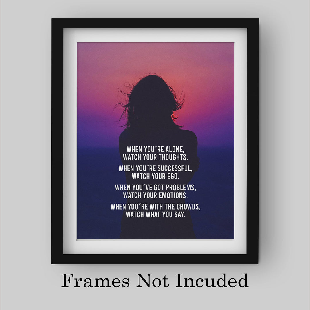 Watch Your Thoughts-Ego-Emotions-Inspirational Wall Art - 8 x 10" Typographic Sunset Print-Ready to Frame. Motivational Print for Home-Office-Studio-Dorm Decor. Great Reminders for Inspiration!