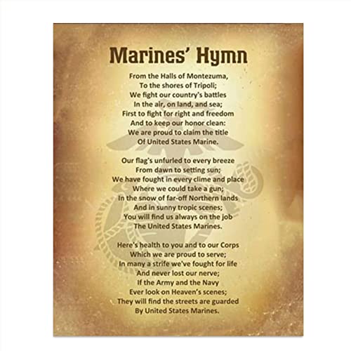 Marine Corps Hymn- Song Wall Art w/Logo Silhouette- 8 x 10"