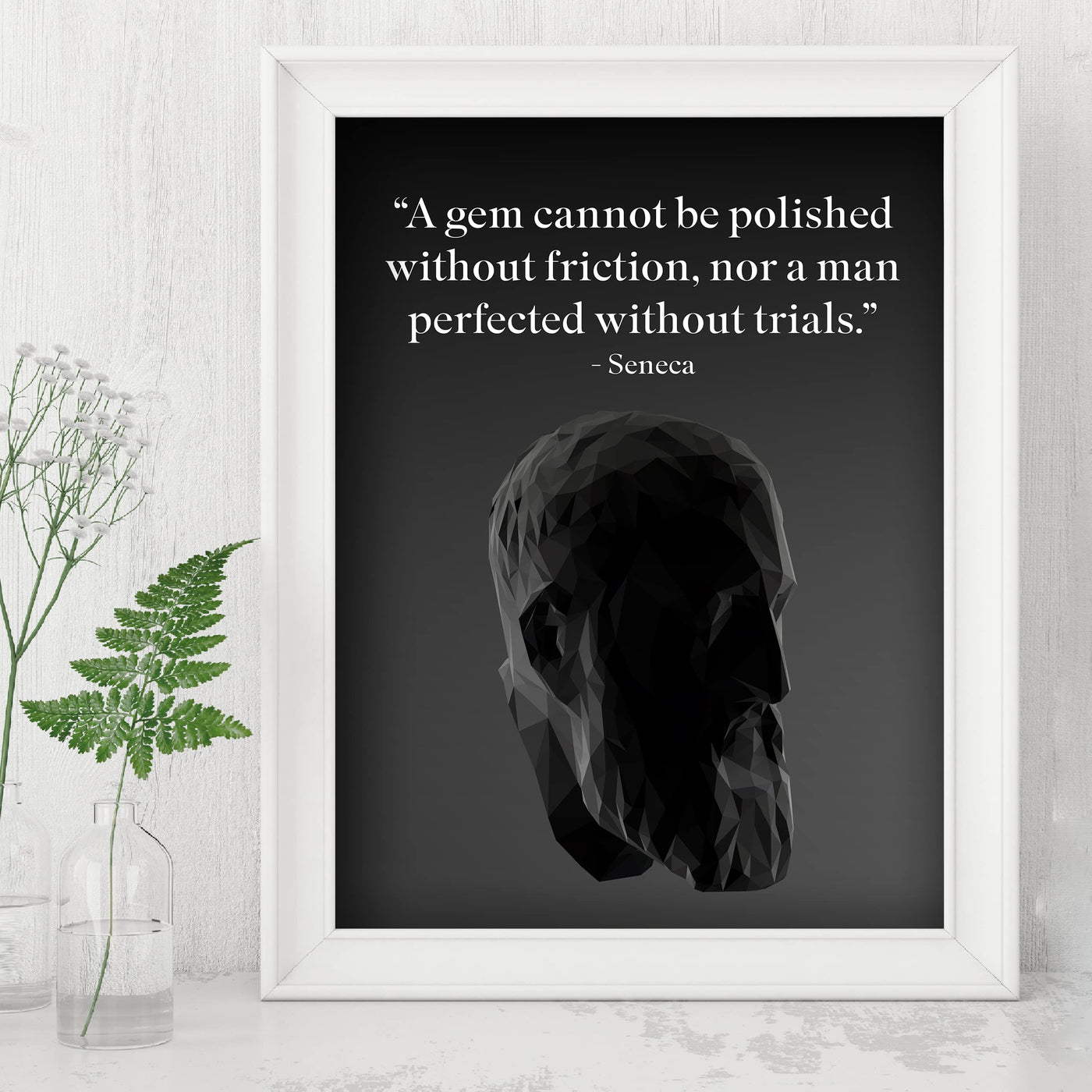 Seneca-"A Gem Cannot Be Polished Without Friction"-Motivational History Quotes Wall Art -8 x 10" Vintage Portrait Typography Print -Ready to Frame. Inspirational Home-Office-Classroom-Cave Decor!