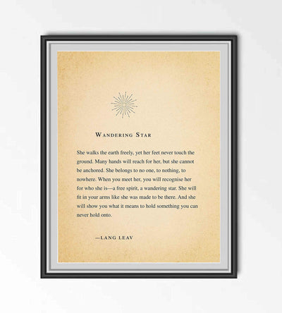 Lang Leav-"Wandering Star"-Love Quotes Wall Decor-8 x 10" Inspirational Wall Print-Ready to Frame. Distressed Romantic Poetry Art for Home-Bedroom-Studio Decor. Perfect Engagement or Wedding Gift!