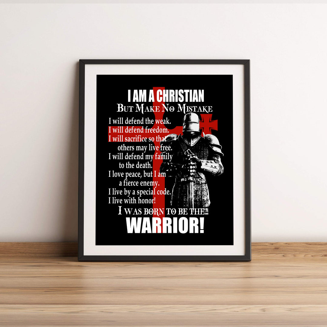 I Am A Christian-I Was Born To Be The Warrior Inspirational Quotes Wall Art -11 x 14" Fierce Motivational Wall Print-Ready to Frame. Home-Office-Church Decor. Perfect Gift of Faith &amp; Inspiration!