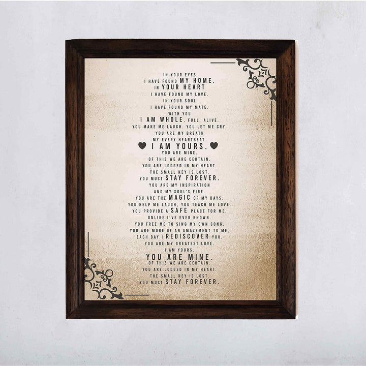 In Your Eyes, I Have Found My Home-Poetic Wall Art Decor-11 x 14" Love &amp; Marriage Poem Print-Ready to Frame. Romantic Gift for Spouse-Partner-Newlyweds. Perfect for Wedding-Anniversary Presents!