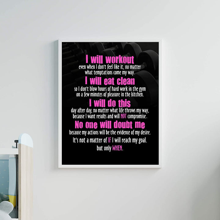 "I Will Workout &amp; Eat Clean" Motivational Quotes Exercise Wall Sign-11 x 14"