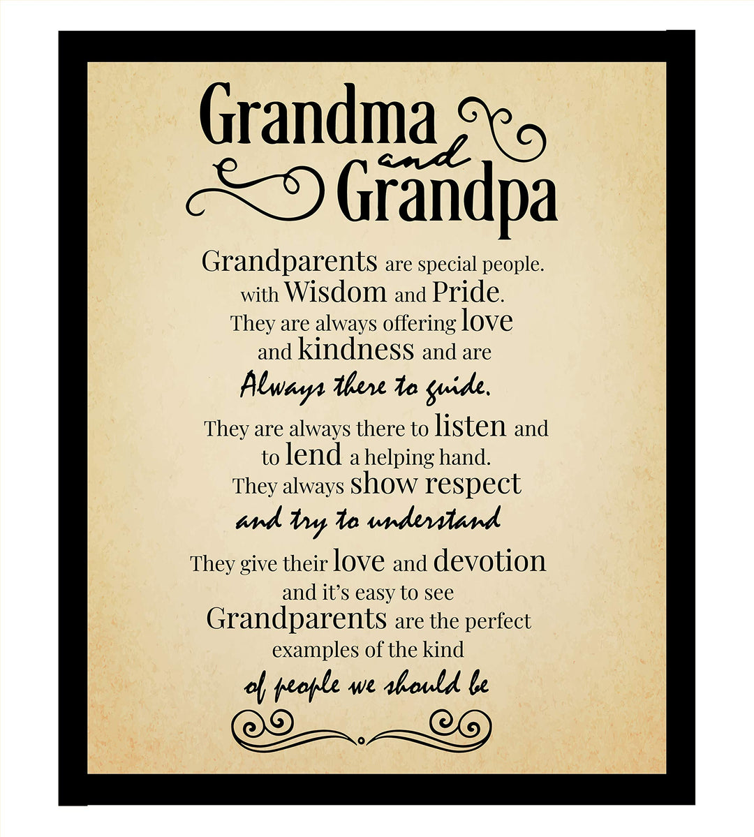 Grandpa &amp; Grandma-Always There to Guide Family Wall Art Sign-8 x 10" Distressed Parchment Poster Print-Ready to Frame. Inspirational Home-Family Room-Farmhouse Decor. Perfect Gift for Grandparents!