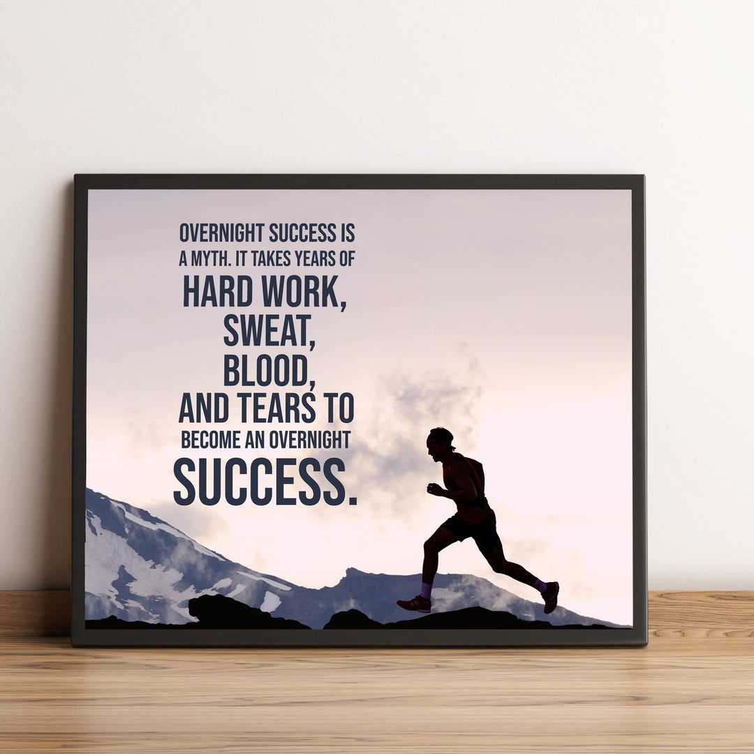 Overnight Success Is a Myth Motivational Exercise &amp; Fitness Print Wall Art -10 x 8" Inspirational Sports Print -Ready to Frame. Perfect Home-School-Office-Gym-Locker Room Decor. Great Gift!