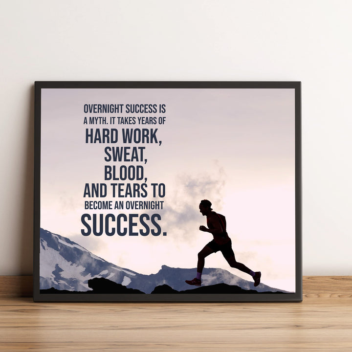 Overnight Success Is a Myth Motivational Exercise &amp; Fitness Print Wall Art -10 x 8" Inspirational Sports Print -Ready to Frame. Perfect Home-School-Office-Gym-Locker Room Decor. Great Gift!