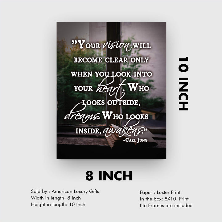Carl Jung Quotes Wall Art-"Who Looks Outside Dreams-Who Looks Inside Awakens"- 8 x 10"-Typographic Photo Print-Ready to Frame. Home-Office-Classroom Decor. Great Philosophical &amp; Inspirational Sign!