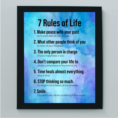 7 Rules of Life - Smile Inspirational Quotes Wall Sign -8 x 10" Motivational Poster Print -Ready to Frame. Modern Typographic Design. Positive Home-Office-School Decor. Perfect Life Lessons!