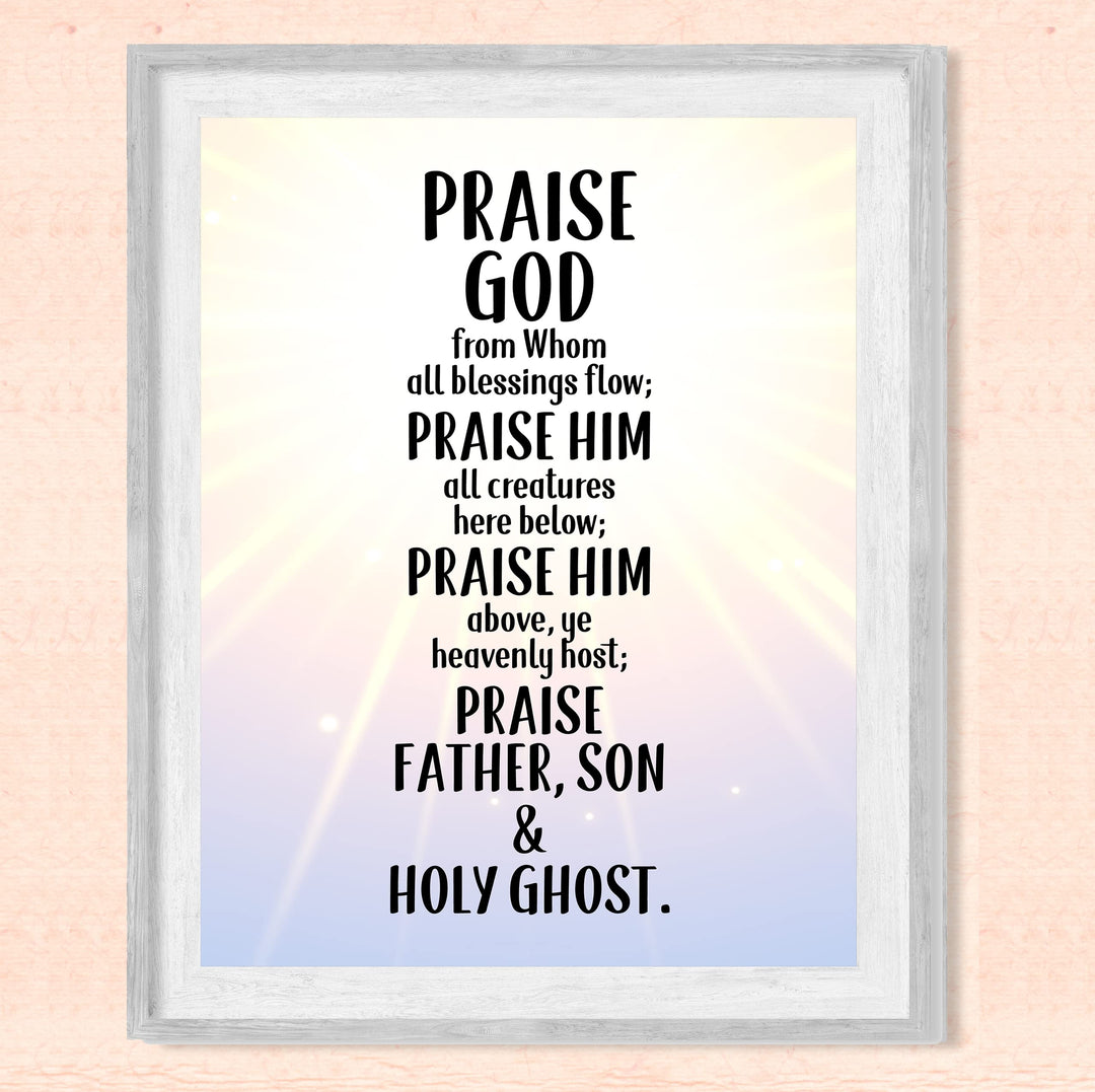 Praise God From Whom All Blessings Flow Christian Hymn Music Wall Art -8 x10" Inspirational Scripture Song Print -Ready to Frame. Classic Hymnal Decoration for Home-Office-Church &amp; Religious Decor!
