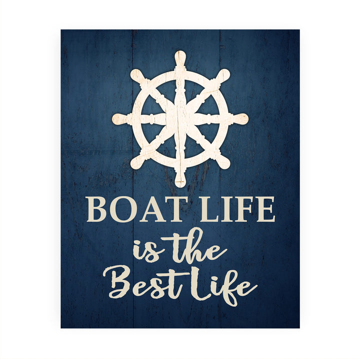 Boat Life Is the Best Life Inspirational Beach Wall Art Sign -8 x 10" Rustic Ocean Themed Print w/Replica Wood Design -Ready to Frame. Coastal Decor for Home-Office-Beach House &amp; Nautical Gifts!