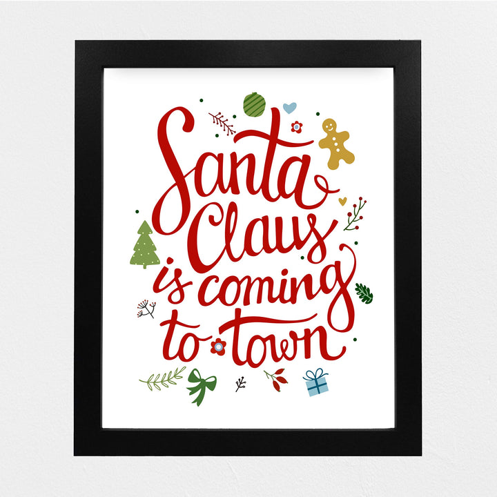 Santa Claus Is Coming To Town Christmas Songs Art Decor -8 x 10" Fun Holiday Wall Print -Ready to Frame. Musical Home-Welcome-Kitchen-Farmhouse-Christian Decor. Festive Decoration and Great Gift!