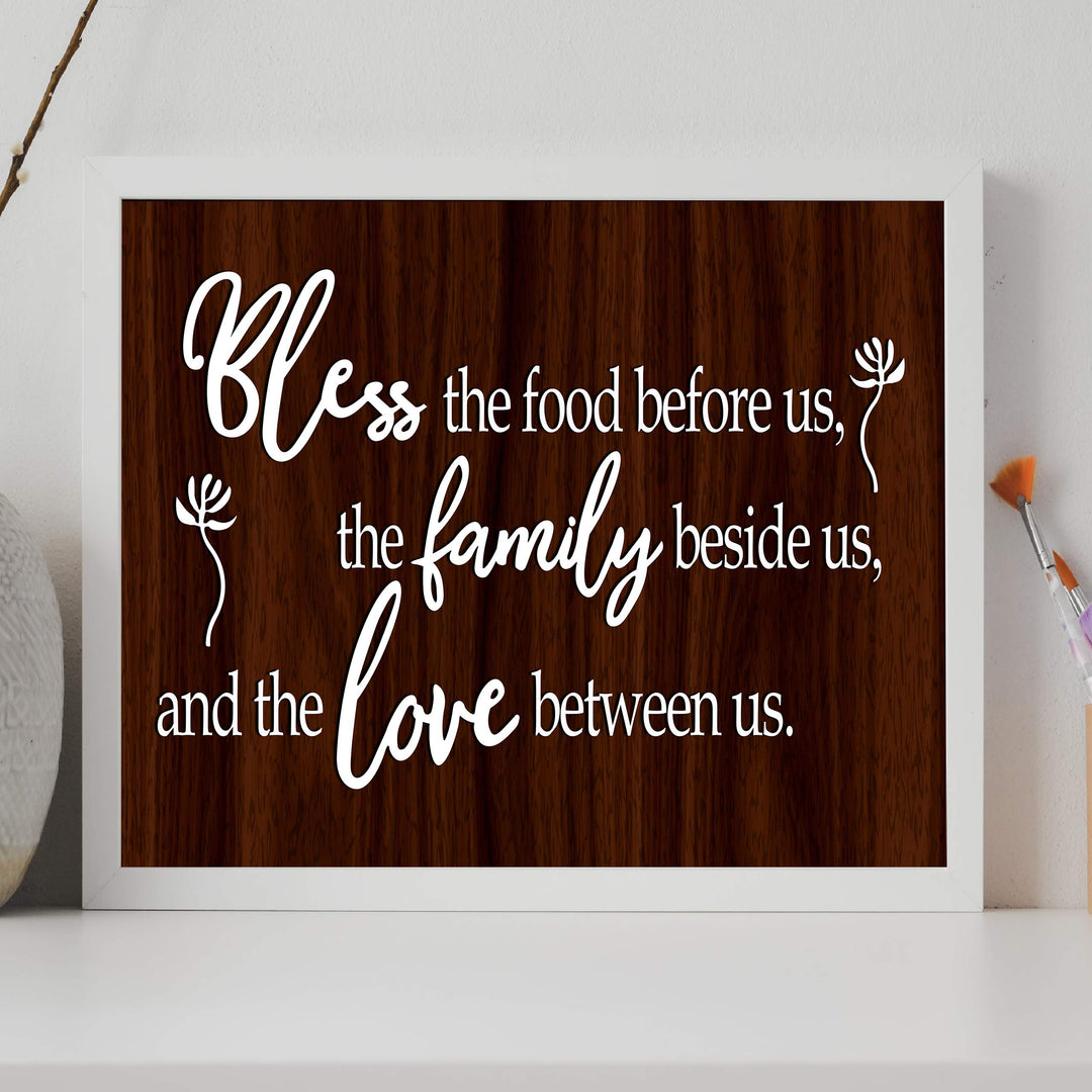 Bless the Food Before Us-Family Beside Us Christian Prayer Wall Art -14 x 11" Rustic Kitchen Print-Ready to Frame. Inspirational Wall Decor w/Replica Wood Design. Perfect Home &amp; Dining Room Decor!
