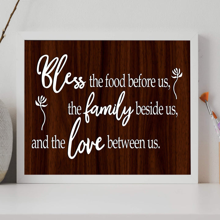 Bless the Food Before Us-Family Beside Us Christian Prayer Wall Art -14 x 11" Rustic Kitchen Print-Ready to Frame. Inspirational Wall Decor w/Replica Wood Design. Perfect Home &amp; Dining Room Decor!