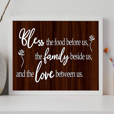 Bless the Food Before Us-Family Beside Us Christian Prayer Wall Art -14 x 11" Rustic Kitchen Print-Ready to Frame. Inspirational Wall Decor w/Replica Wood Design. Perfect Home & Dining Room Decor!