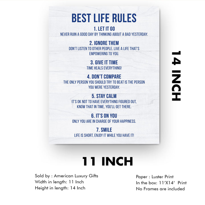"Best Life Rules" Inspirational Quotes Wall Sign -11 x 14" Motivational Poster Print -Ready to Frame. Modern Typographic Design. Positive Home-Office-Classroom Decor. Great Lessons!