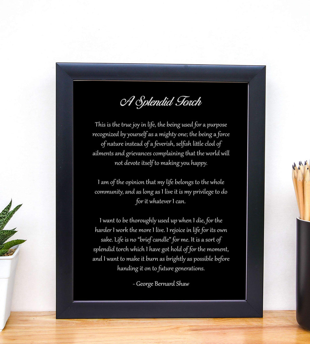 A Splendid Torch-George Bernard Shaw Poem Page Print- 8 x 10" Inspirational Wall Art. Modern Typography Print-Ready To Frame. Home-Office-Study-Library Decor. Great Art Gift for Poetry Fans.