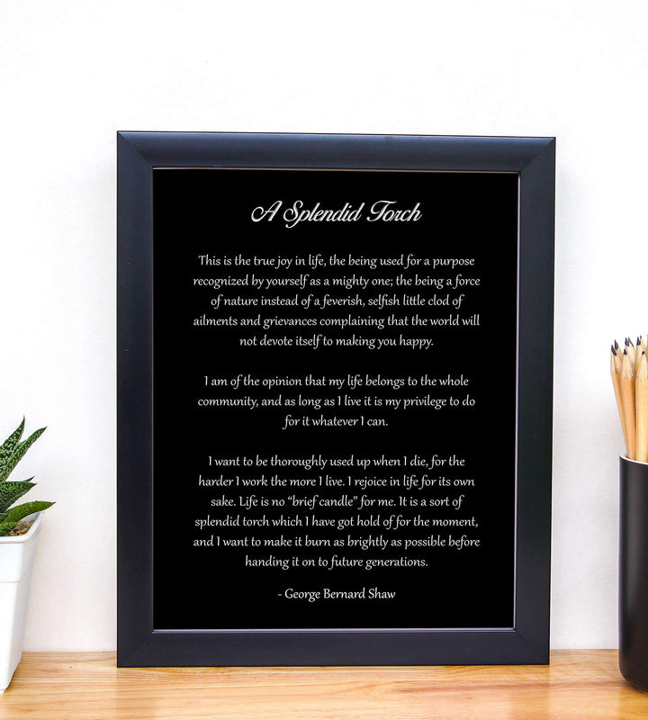 A Splendid Torch-George Bernard Shaw Poem Page Print- 8 x 10" Inspirational Wall Art. Modern Typography Print-Ready To Frame. Home-Office-Study-Library Decor. Great Art Gift for Poetry Fans.