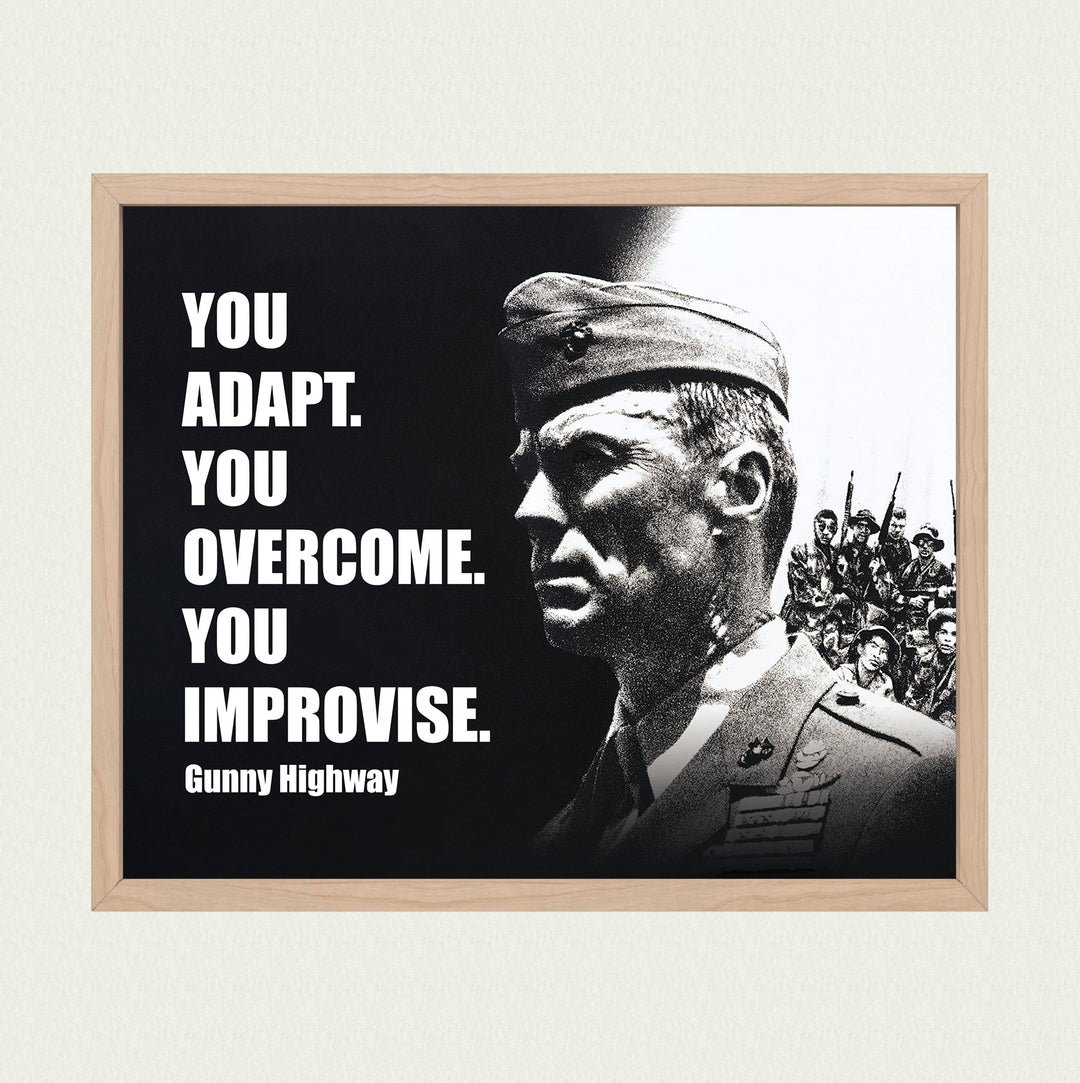 You Adapt-Improvise-Overcome Heartbreak Ridge- Movie Poster Print- 8 x 10" Wall Art-Ready to Frame. Western Movies Decor for Home-Office-Cave-Bar. Collectible for Military &amp; Clint Eastwood Fans.