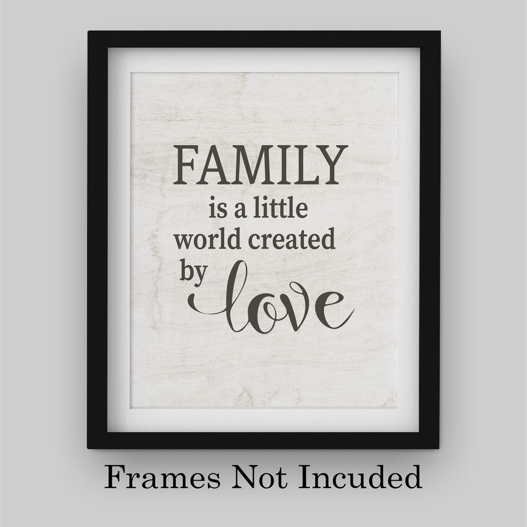 Family Is A Little World Created By Love Inspirational Wall Sign -8 x 10" Rustic Typographic Art Print w/Replica Wood Design-Ready to Frame. Loving Decor for Home-Office-Farmhouse. Great Gift!