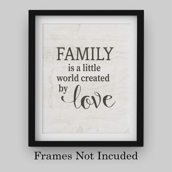Family Is A Little World Created By Love Inspirational Wall Sign -8 x 10" Rustic Typographic Art Print w/Replica Wood Design-Ready to Frame. Loving Decor for Home-Office-Farmhouse. Great Gift!