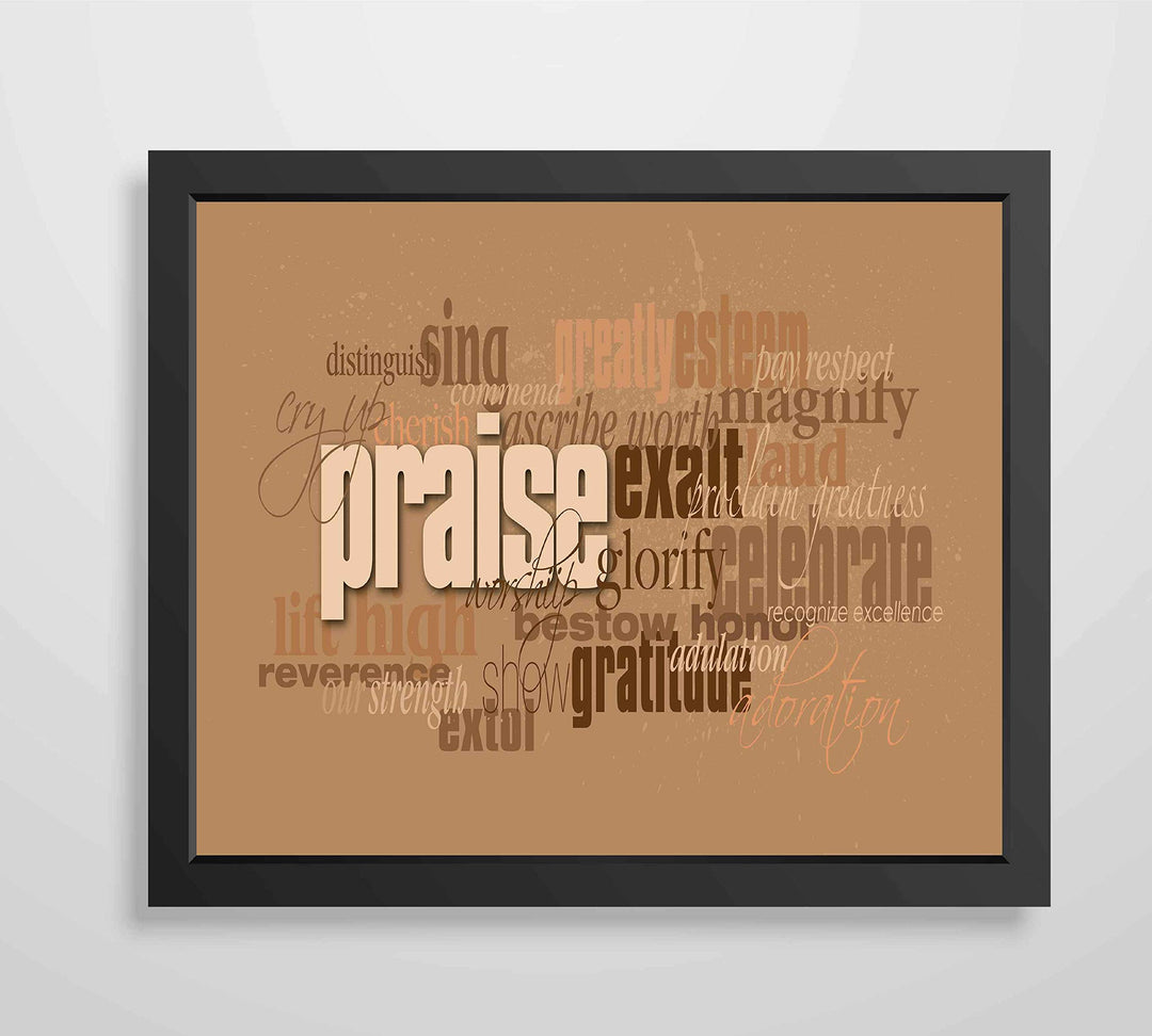 Words of Praise-Word Art Wall Sign-10 x 8"-Spiritual Typographic Poster Print-Ready to Frame. Perfect Inspirational Decor for Home-Office-Studio-School-Church. Great Gift to Celebrate &amp; Praise Him!