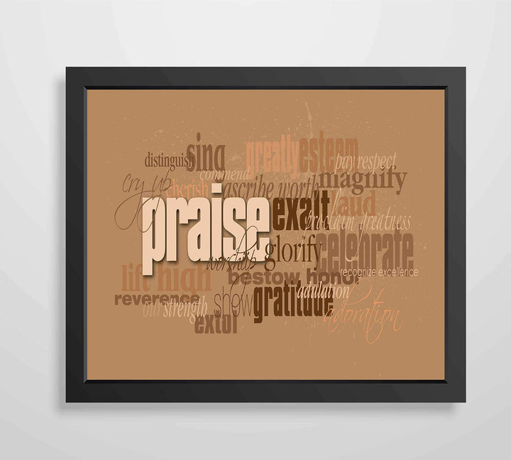 Words of Praise-Word Art Wall Sign-10 x 8"-Spiritual Typographic Poster Print-Ready to Frame. Perfect Inspirational Decor for Home-Office-Studio-School-Church. Great Gift to Celebrate &amp; Praise Him!