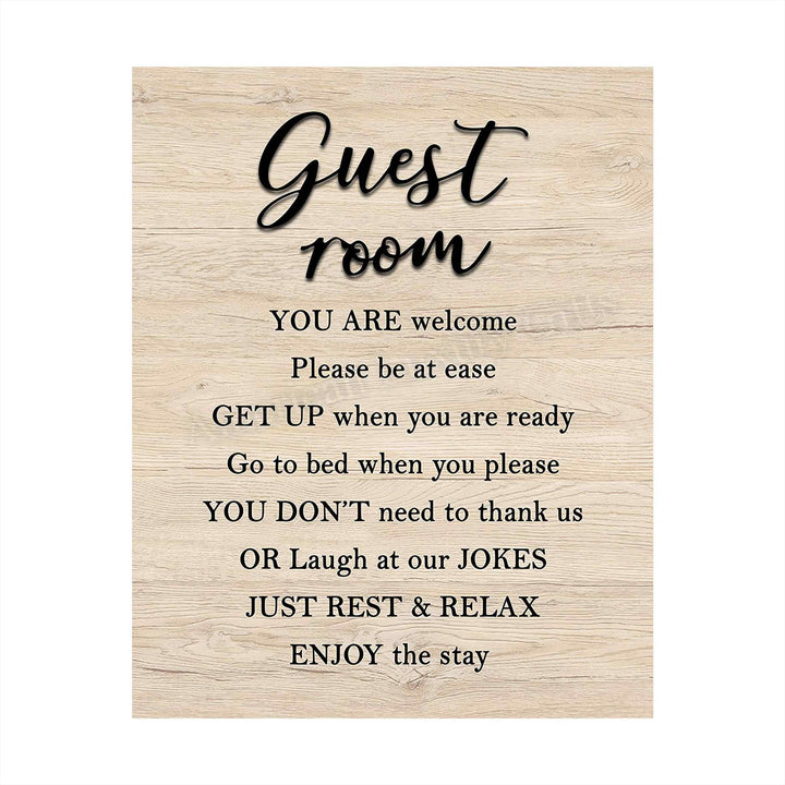 Guest Room-Enjoy The Stay- Welcome Sign Wall Art -8 x 10" Country Rustic Print with Replica Wood Design-Ready to Frame. Home-Guest Room-B&amp;B-Cabin-Lake House-Beach Decor. Printed on Paper-Not Wood.