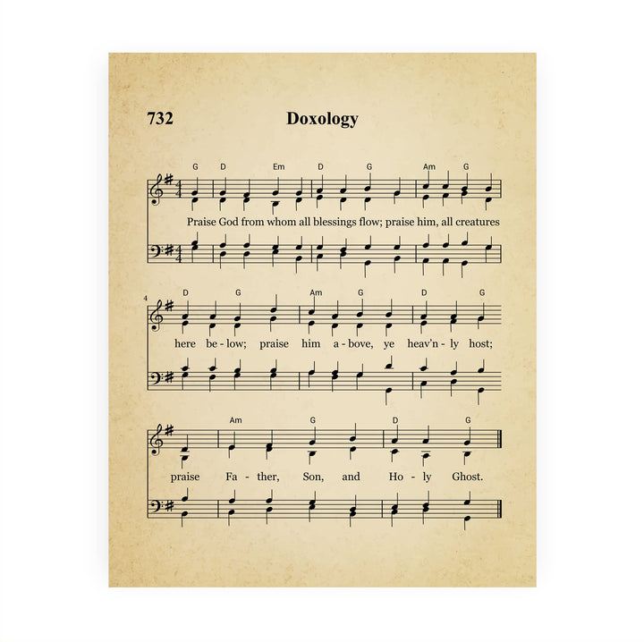 "Doxology -Praise God From Whom All Blessings Flow" Hymn Sheet Music Wall Art -8 x 10" Inspirational Christian Print -Ready to Frame. Classic Hymns for Home-Office-Church &amp; Religious Decor!