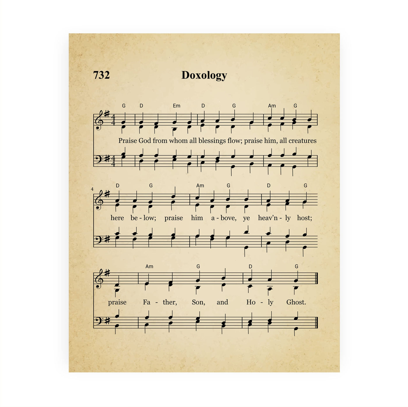 "Doxology -Praise God From Whom All Blessings Flow" Hymn Sheet Music Wall Art -8 x 10" Inspirational Christian Print -Ready to Frame. Classic Hymns for Home-Office-Church & Religious Decor!