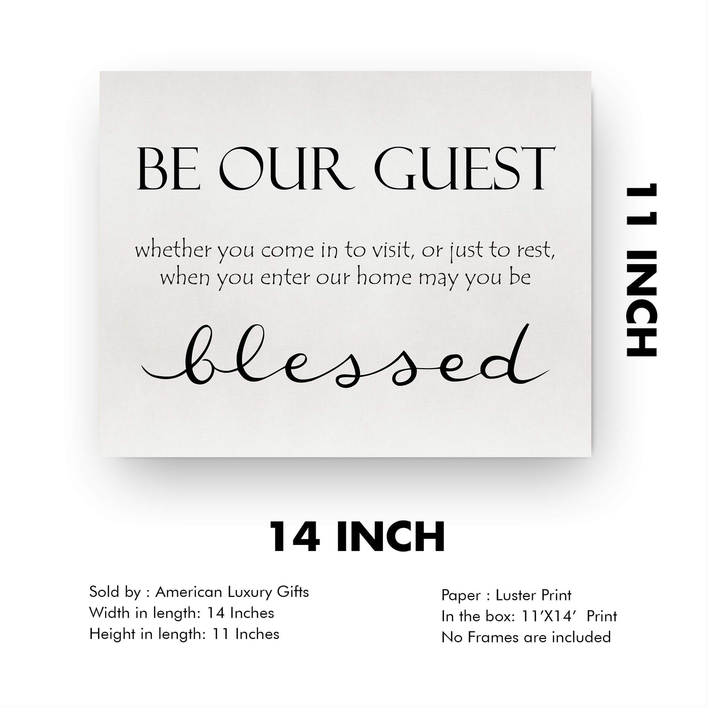 Be Our Guest-Inspirational Welcome Sign Wall Art -14 x 11" Rustic Farmhouse Print-Ready to Frame. Modern Typographic Design. Home-Guest Room-Patio-Lake-Beach House Decor. Great Housewarming Gift!