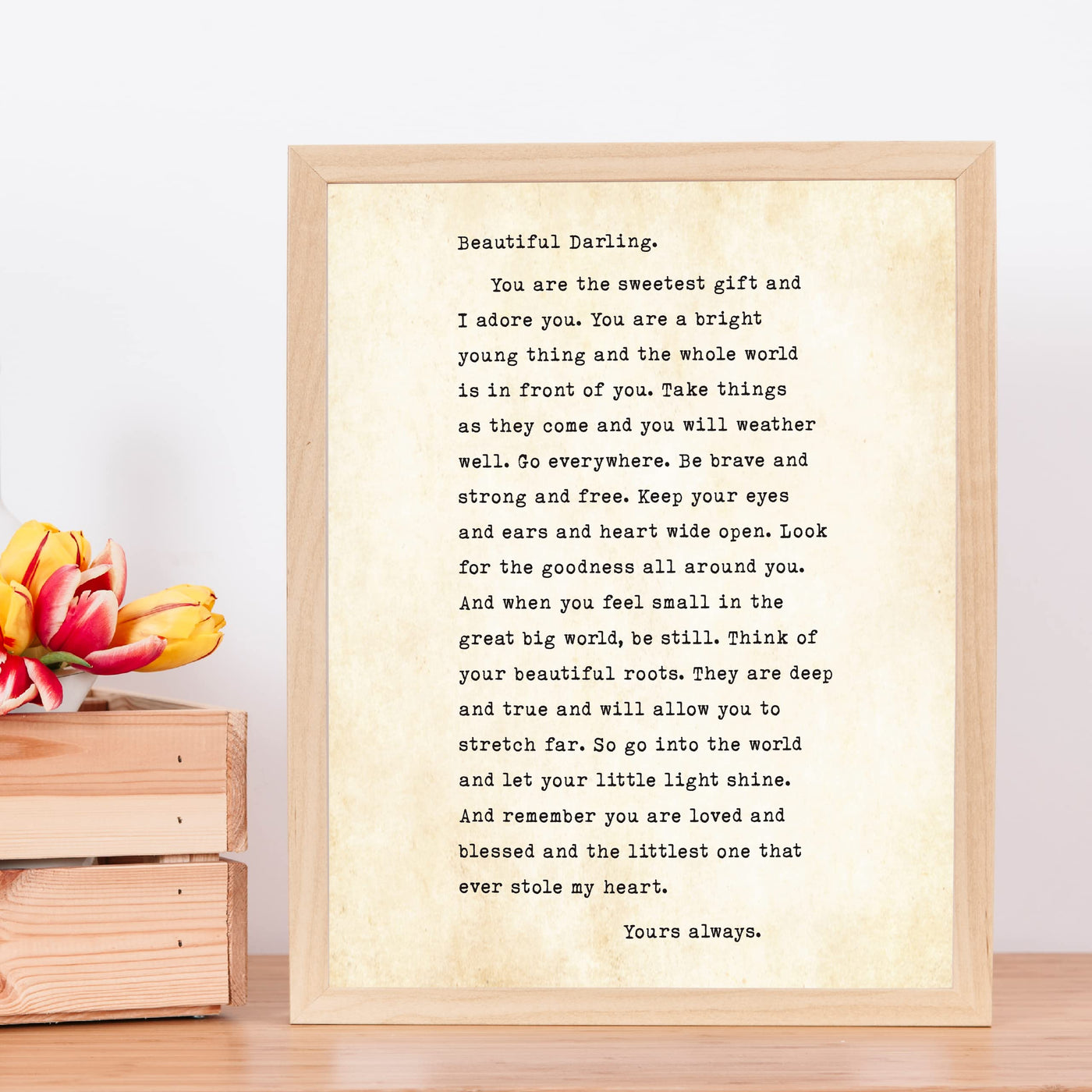 Beautiful Darling-Love Letter Wall Art Sign-11 x 14" Inspirational Poster Print-Ready to Frame. Home-Bedroom-Dorm Decor. Heartfelt Keepsake Gift for Daughters On Special Occasions. Room to Sign!