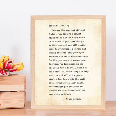 Beautiful Darling-Love Letter Wall Art Sign-11 x 14" Inspirational Poster Print-Ready to Frame. Home-Bedroom-Dorm Decor. Heartfelt Keepsake Gift for Daughters On Special Occasions. Room to Sign!