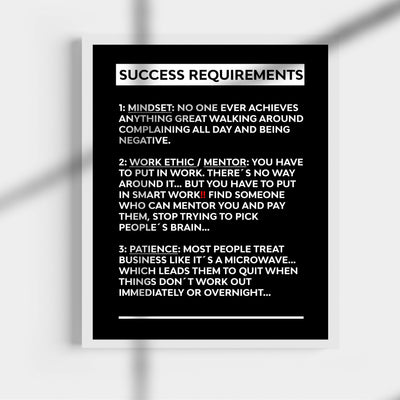 Success Requirements-Motivational Wall Art Sign -11 x 14" Inspirational Poster Print-Ready to Frame. Modern Typographic Design. Home-Office-Business-Dorm-Classroom Decor. Great Successful Tips!