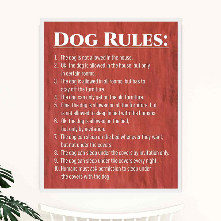 Dog Rules Funny Wall Sign -11 x 14" Typographic Art Print-Ready to Frame. Home-Kitchen-Entryway Decor. Great Housewarming Gift-Perfect for Dog Lovers! Humorous Reminders for Guests &amp; Pet Owners!