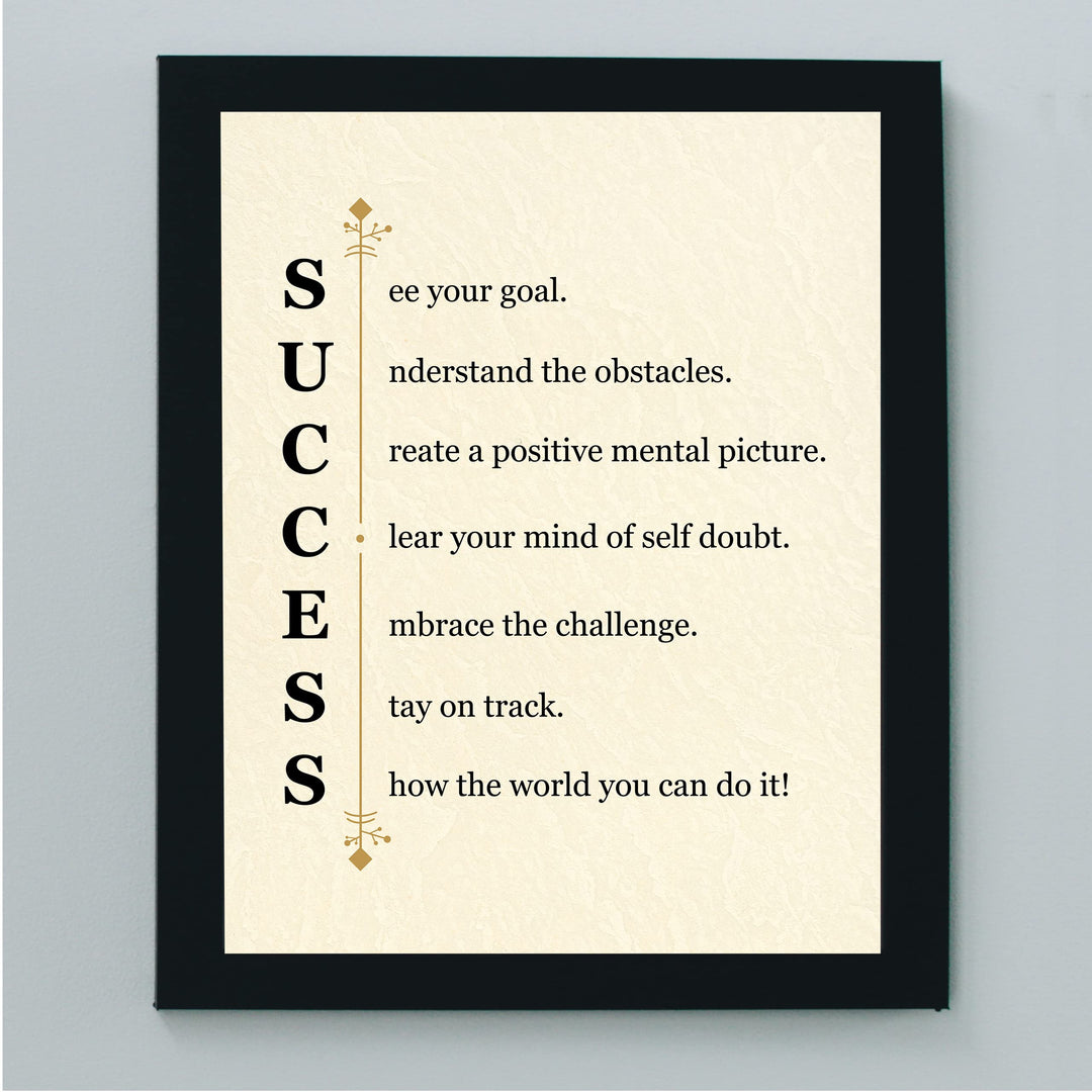 "Success -See Your Goal"-Motivational Quotes Wall Art Sign -11 x 14" Modern Typographic Picture Print -Ready to Frame. Inspirational Home-Office-Classroom-Work Decor. Great Gift of Motivation!