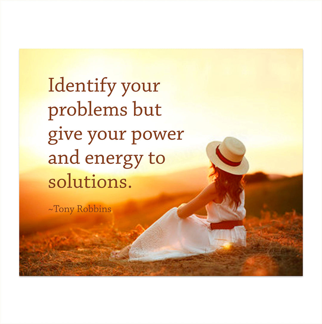 Identify Your Problems-Give Power to Solutions-Tony Robbins Inspirational Quotes Wall Art-10 x 8" Motivational Sunset Poster Print-Ready to Frame. Perfect Home-Office-School-Classroom Decor!