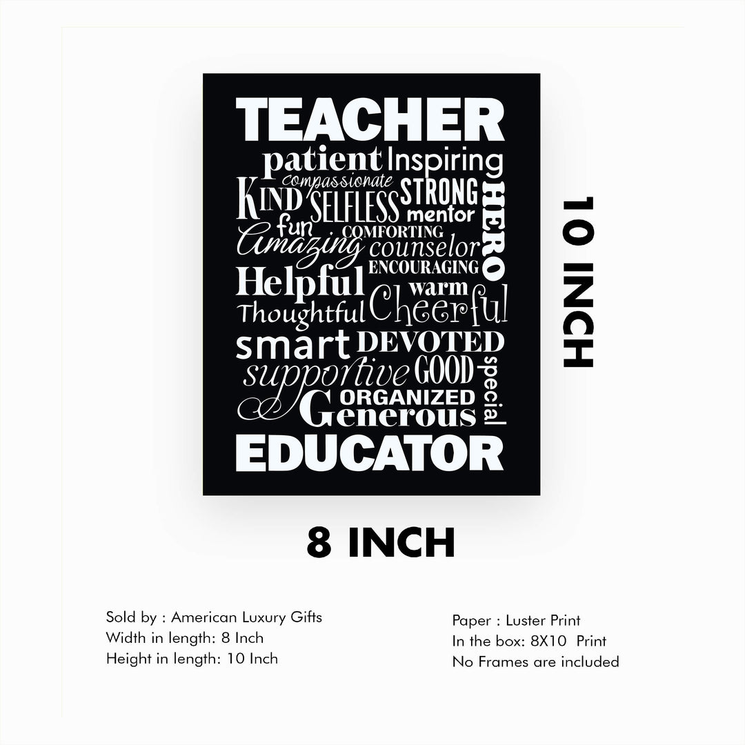 The Perfect Teacher-Educator Inspirational Wall Print- 8 x 10" Beautifully Designed Modern Typographic Word Art-Ready to Frame. Motivational Home-Office-Classroom Decor. Great Gift of Appreciation!