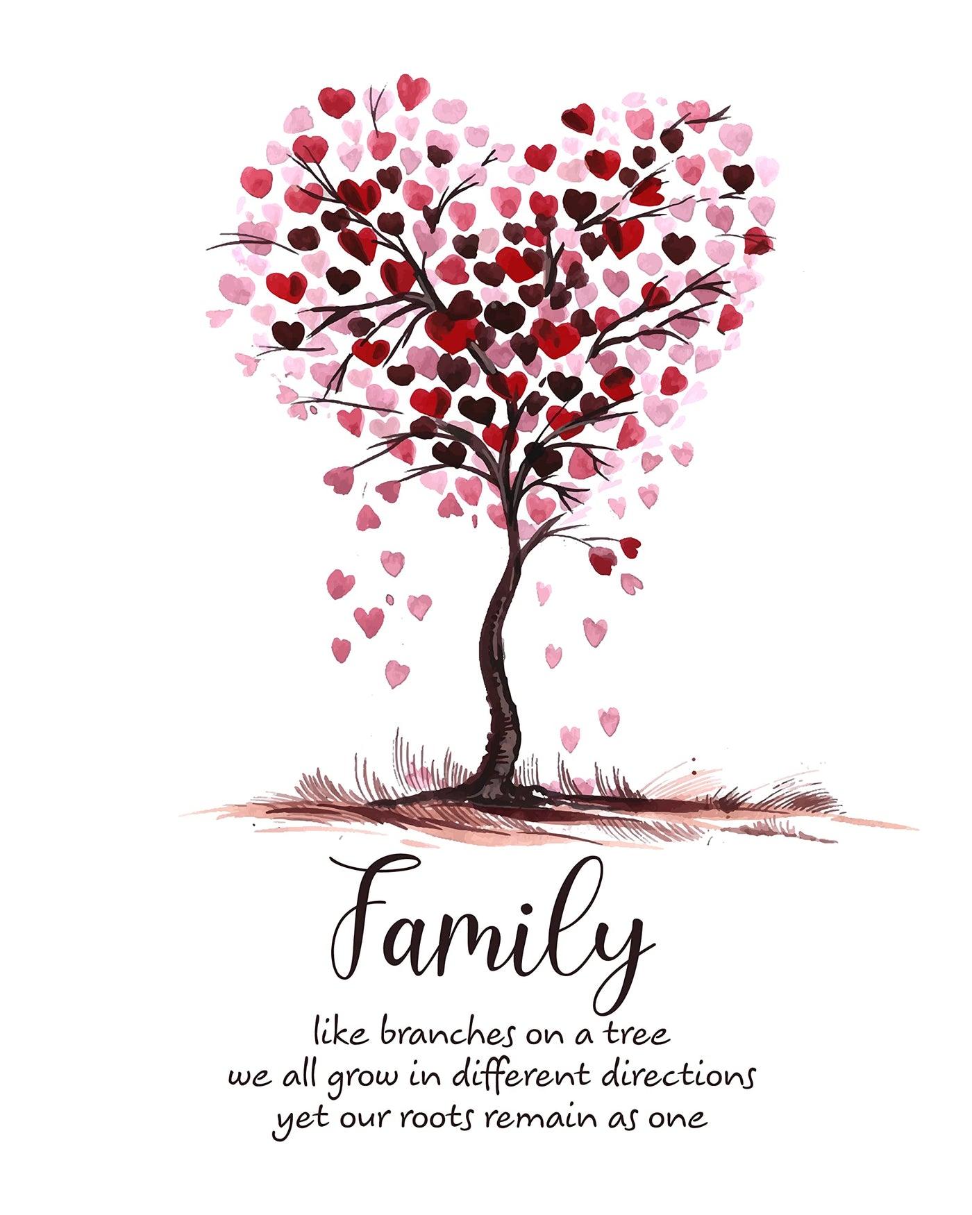 "Family -Our Roots Remain As One" Tree of Hearts Wall Art Sign -8 x 10" Inspirational Poster Print -Ready to Frame. Home-Welcome-Cabin-Lake-Living Room Decor. Great Housewarming Gift!