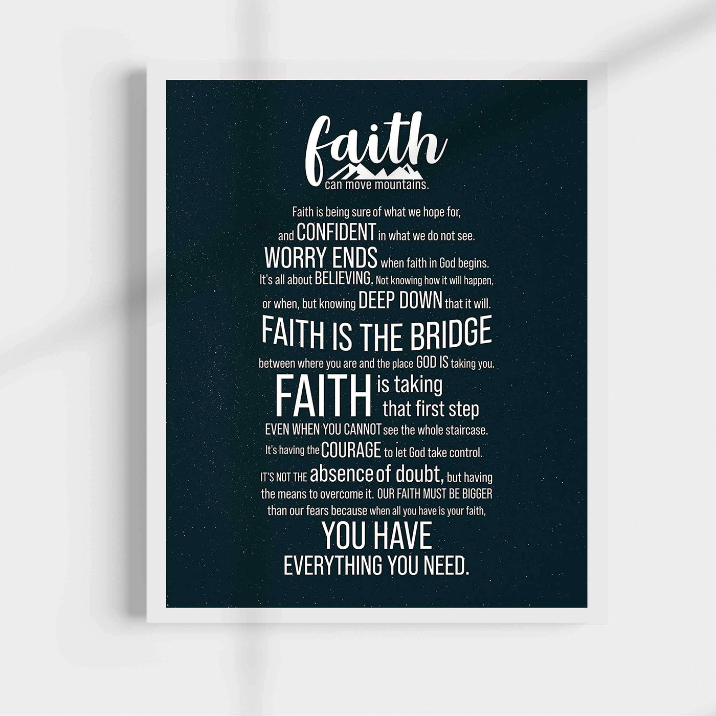 Faith Can Move Mountains-Inspirational Christian Wall Art -11 x 14" Starry Night Scripture Print-Ready to Frame. Home-Office-Sunday School-Church Decor. Great Gift! Faith In God Is All You Need!