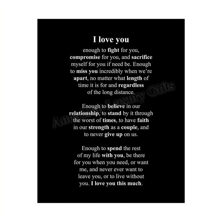 I Love You This Much Romantic Wall Art Print -8 x 10" Love Letter Wall Decor-Ready to Frame. Perfect Home-Bedroom Decor. Loving Keepsake for Spouse-Partner. Great Wedding-Anniversary Gift!