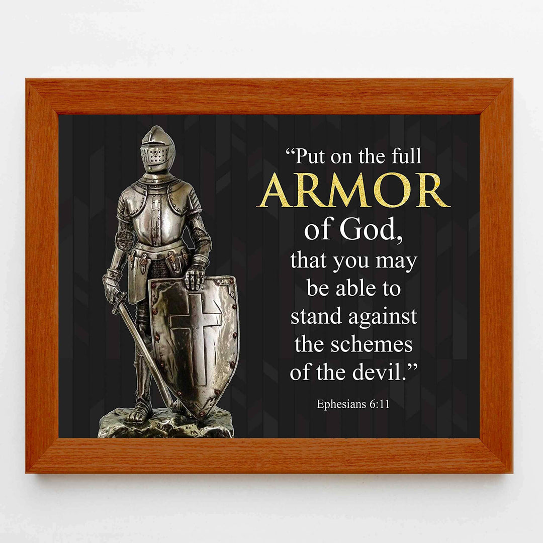 Put On the Full Armor of God-Ephesians 6:11-Bible Verse Wall Art -10 x 8" Scripture Poster Print-Ready to Frame. Perfect Decor for Home-Office-Church. Great Spiritual Gift and Christian Decoration!