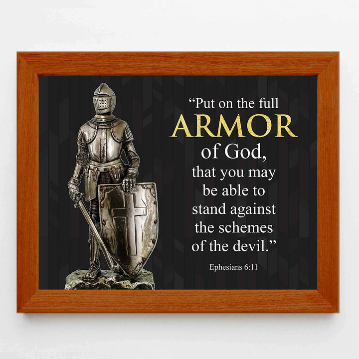 Put On the Full Armor of God-Ephesians 6:11-Bible Verse Wall Art -10 x 8" Scripture Poster Print-Ready to Frame. Perfect Decor for Home-Office-Church. Great Spiritual Gift and Christian Decoration!