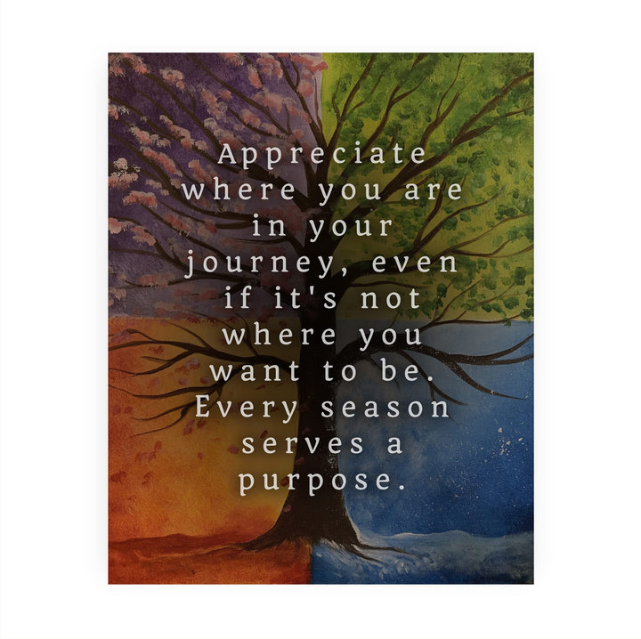 Appreciate Where You Are In Your Journey Inspirational Quotes Wall Art -8 x 10" Motivational Four Seasons Tree Print -Ready to Frame. Home-Office-School-Library Decor. Great Gift for Inspiration!