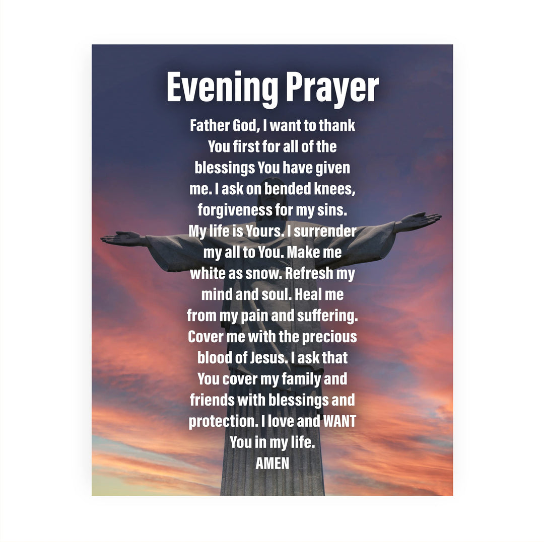 Evening Prayer- Inspirational Christian Wall Art -8 x 10" Motivational Christ the Redeemer Statue Picture Print -Ready to Frame. Home- Church- Office Decor &amp; Religious Gifts. Great Prayer of Faith!