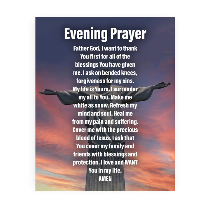 Evening Prayer- Inspirational Christian Wall Art -8 x 10" Motivational Christ the Redeemer Statue Picture Print -Ready to Frame. Home- Church- Office Decor &amp; Religious Gifts. Great Prayer of Faith!