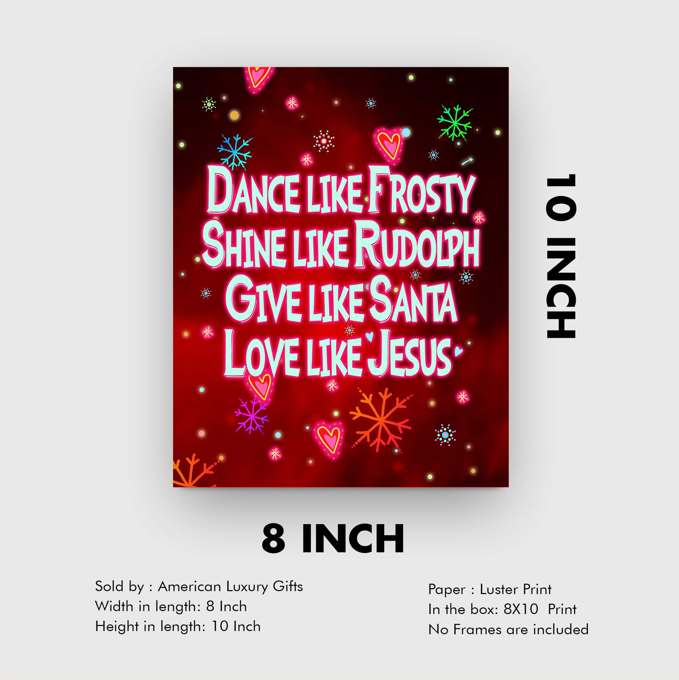 Give Like Santa-Love Like Jesus Fun Christmas Wall Art-8 x 10" Christian Holiday Print w/Snowflake Images -Ready to Frame. Festive Decoration for Home-Welcome-Kitchen-Farmhouse-Winter Decor!