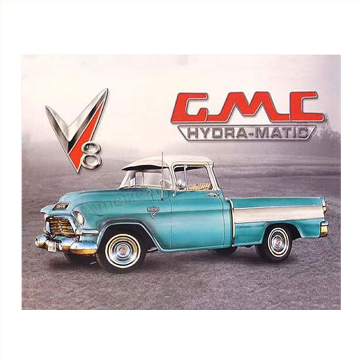 GMC Hydramatic Truck Sign Print- 8 x10" Wall Decor Image- Ready To Frame. Retro Sign Replica. Gifts for Men-Home Decor-Office Decor. Perfect for Man Cave-Game Room-Garage.