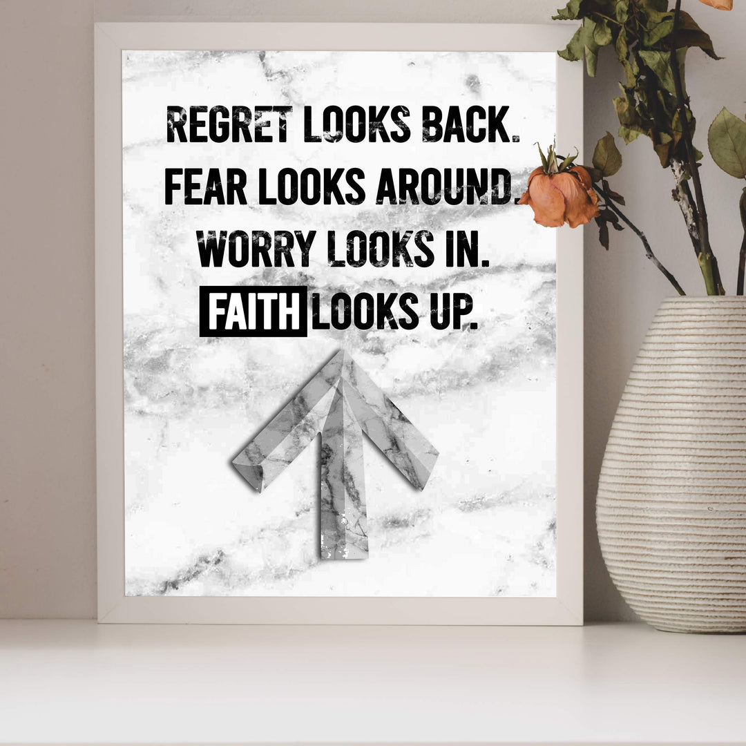 Faith Looks Up Inspirational Quotes Wall Art-8 x 10" Typographic Christian Wall Print-Ready to Frame. Motivational Decoration for Home-Office-Church-Dorm Decor. Great Religious Gift of Inspiration!