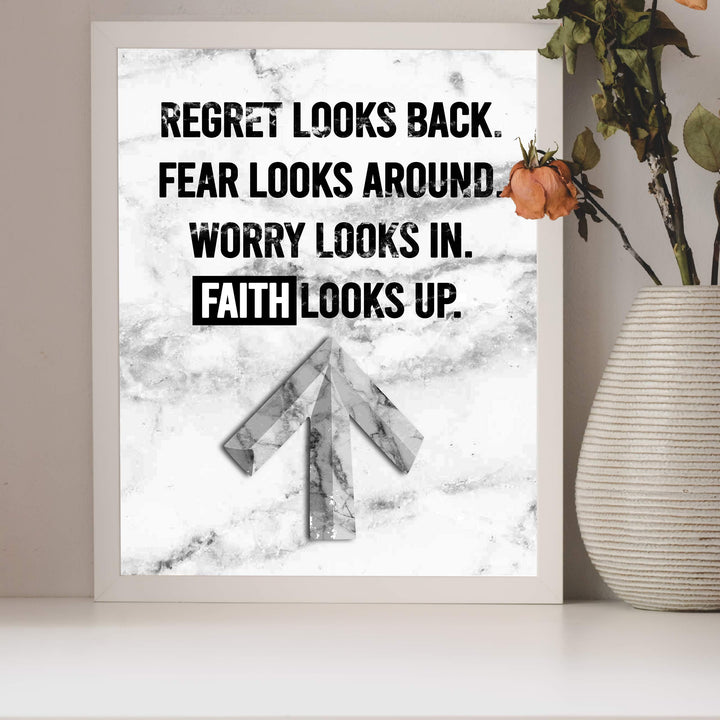 Faith Looks Up Inspirational Quotes Wall Art-8 x 10" Typographic Christian Wall Print-Ready to Frame. Motivational Decoration for Home-Office-Church-Dorm Decor. Great Religious Gift of Inspiration!